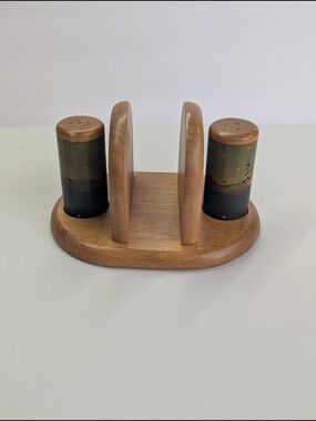 Vintage Kamenstein Wooden Lighthouse Napkin Holder Salt Pepper Shaker Set Coasta